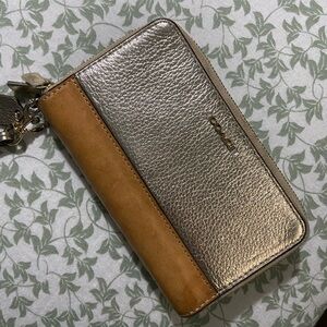 Coach Metallic Silver and Tan Wristlet